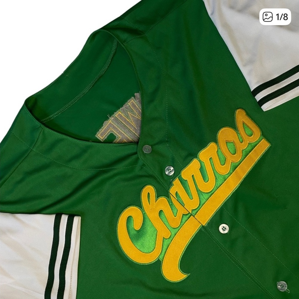 Green and White Churros Baseball Jersey